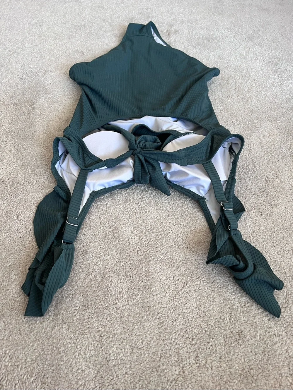 Maternity Green One-Piece Swimsuit with Front Tie and Ruffle Straps